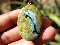 Polished Unakite Pendant with Hand Painted Dolphins - Sold Per Item - From South Africa