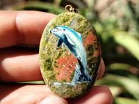 Polished Unakite Pendant with Hand Painted Dolphins - Sold Per Item - From South Africa