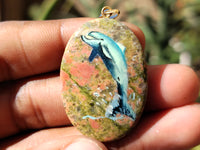 Polished Unakite Pendant with Hand Painted Dolphins - Sold Per Item - From South Africa