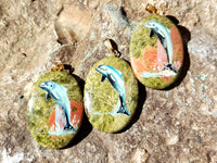 Polished Unakite Pendant with Hand Painted Dolphins - Sold Per Item - From South Africa