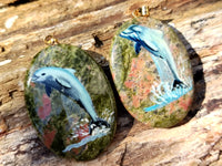 Polished Unakite Pendant with Hand Painted Dolphins - Sold Per Item - From South Africa