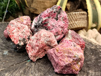 Natural Rhodonite Cobbed Specimens x 6 From Zimbabwe