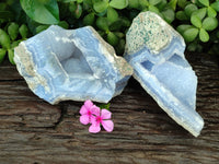 Natural Blue Lace Agate Geode Specimens x 2 From Malawi