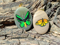 Polished Polychrome Jasper Pendant with Hand Painted Butterflies - sold per item - From Madagascar