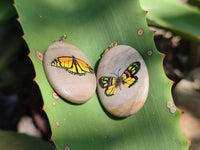 Polished Polychrome Jasper Pendant with Hand Painted Butterflies - sold per item - From Madagascar