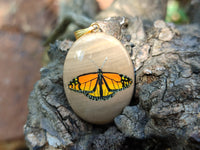 Polished Polychrome Jasper Pendant with Hand Painted Butterflies - sold per item - From Madagascar