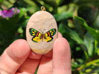 Polished Polychrome Jasper Pendant with Hand Painted Butterflies - sold per item - From Madagascar