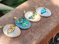 Polished Polychrome Jasper Pendant with Hand Painted Butterflies - sold per item - From Madagascar