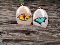 Polished Polychrome Jasper Pendant with Hand Painted Butterflies - sold per item - From Madagascar