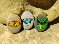 Polished Polychrome Jasper Pendant with Hand Painted Butterflies - sold per item - From Madagascar