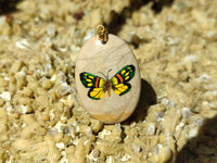 Polished Polychrome Jasper Pendant with Hand Painted Butterflies - sold per item - From Madagascar