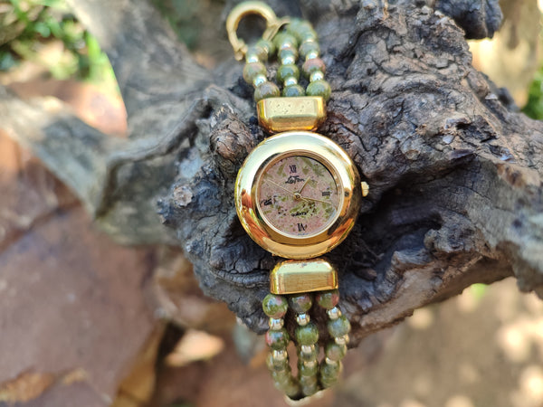 Polished Vintage La Fon Watch with Unakite Beads - Sold Per Item - From South Africa