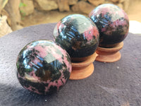 Polished Rhodonite Spheres x 6 From Ambindavato, Madagascar