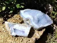 Natural Blue Lace Agate Geode Specimens x 3 From Malawi