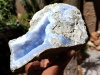 Natural Blue Lace Agate Geode Specimens x 3 From Malawi