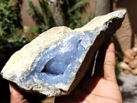 Natural Blue Lace Agate Geode Specimens x 3 From Malawi