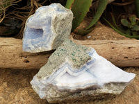 Natural Blue Lace Agate Geode Specimens x 3 From Malawi