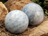 Polished Blue Calcite Spheres x 2 From Madagascar