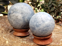 Polished Blue Calcite Spheres x 2 From Madagascar