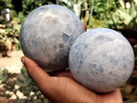 Polished Blue Calcite Spheres x 2 From Madagascar