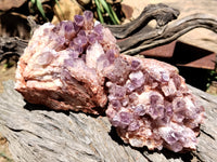 Natural Sugar Amethyst Phantom Quartz Clusters x 2 from Solwezi, Zambia