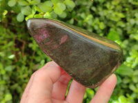 Polished Ruby Corundum In Chrome Verdite Standing Free Forms x 3 From Zimbabwe