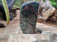 Polished Ruby Corundum In Chrome Verdite Standing Free Forms x 3 From Zimbabwe