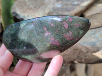 Polished Ruby Corundum In Chrome Verdite Standing Free Forms x 3 From Zimbabwe