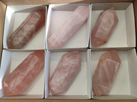 Polished Double Terminated Rose Quartz Points x 6 From Ambatondrazaka, Madagascar