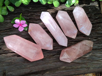 Polished Double Terminated Rose Quartz Points x 6 From Ambatondrazaka, Madagascar