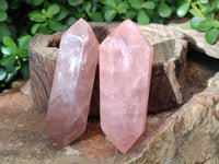 Polished Double Terminated Rose Quartz Points x 6 From Ambatondrazaka, Madagascar