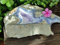 Natural Blue Lace Agate Geode With Amethyst x 1 From Malawi