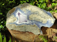 Natural Blue Lace Agate Geode With Amethyst x 1 From Malawi