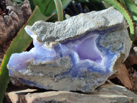 Natural Blue Lace Agate Geode With Amethyst x 1 From Malawi