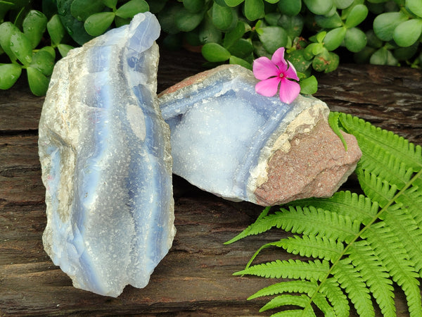 Natural Blue Lace Agate Geode Specimens x 2 From Nsanje, Malawi