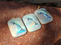 Polished Polychrome Jasper Pendant with Hand Painted Dolphin - sold per item - From Madagascar