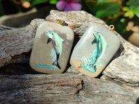 Polished Polychrome Jasper Pendant with Hand Painted Dolphin - sold per item - From Madagascar