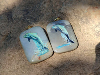 Polished Polychrome Jasper Pendant with Hand Painted Dolphin - sold per item - From Madagascar