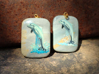 Polished Polychrome Jasper Pendant with Hand Painted Dolphin - sold per item - From Madagascar