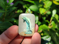 Polished Polychrome Jasper Pendant with Hand Painted Dolphin - sold per item - From Madagascar