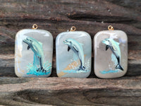 Polished Polychrome Jasper Pendant with Hand Painted Dolphin - sold per item - From Madagascar