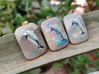 Polished Polychrome Jasper Pendant with Hand Painted Dolphin - sold per item - From Madagascar