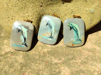 Polished Polychrome Jasper Pendant with Hand Painted Dolphin - sold per item - From Madagascar