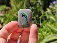 Polished Polychrome Jasper Pendant with Hand Painted Dolphin - sold per item - From Madagascar