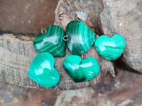 Polished Banded Flower Malachite Pendant Hearts - Sold Per Item - From Congo