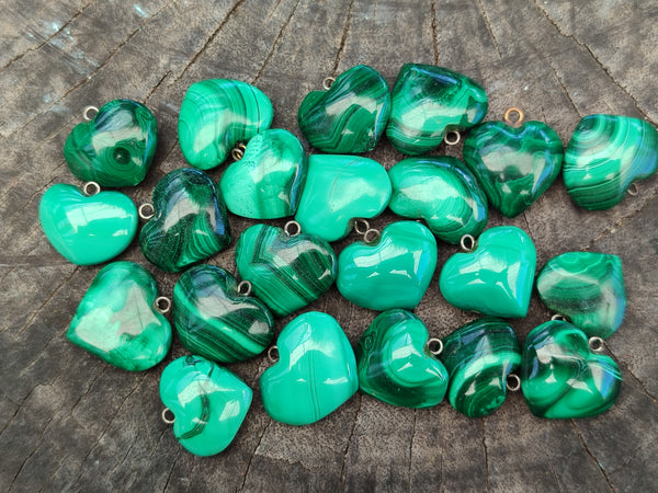 Polished Banded Flower Malachite Pendant Hearts - Sold Per Item - From Congo