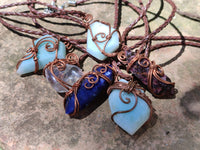 Hand Made Assorted Copper Wire Wrapped Stone Pendants x 6 From Southern Africa