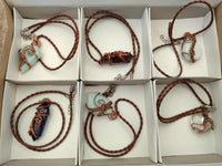 Hand Made Assorted Copper Wire Wrapped Stone Pendants x 6 From Southern Africa