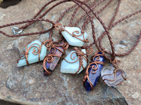 Hand Made Assorted Copper Wire Wrapped Stone Pendants x 6 From Southern Africa