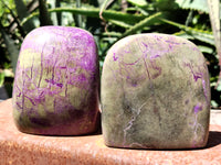 Polished Stichtite Standing Standing Free Forms x 3 From Barberton, South Africa